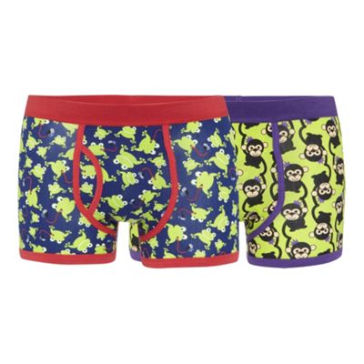 Red Herring Pack of two green monkey and frog printed keyhole trunks